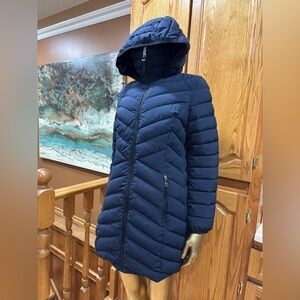 DKNY Dark Blue Hooded Puffer Jacket